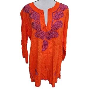 Kikisol Cotton Hippie Top Embroidered Orange Boho Size XL